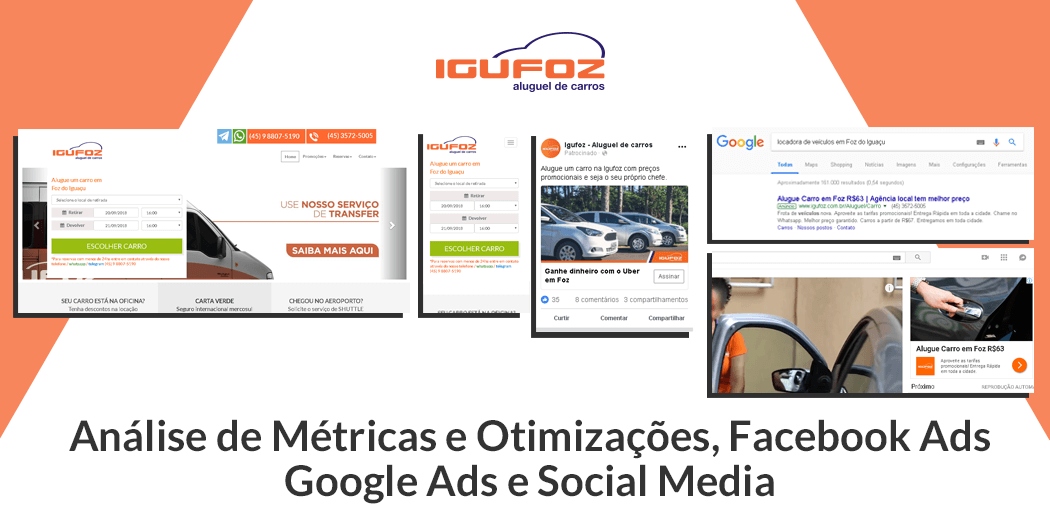 Locadora de Veículos Igufoz - Análise de Métricas e Otimizações, Google Ads, Facebook Ads e Social Media